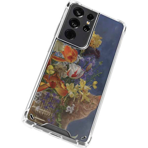 Tabby Cat with Flowers by Nene Thomas Galaxy S21 Ultra 5G Clear Case