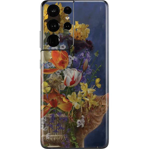 Tabby Cat with Flowers by Nene Thomas Galaxy S21 Ultra 5G Skin