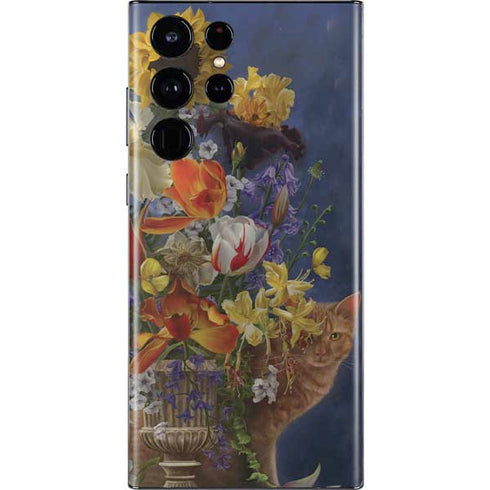 Tabby Cat with Flowers by Nene Thomas Galaxy S22 Ultra Skin