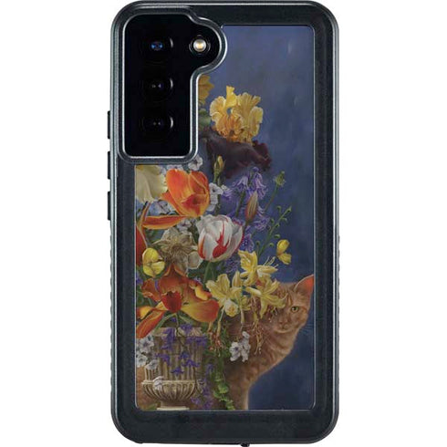 Tabby Cat with Flowers by Nene Thomas Galaxy S23 Plus Waterproof Case