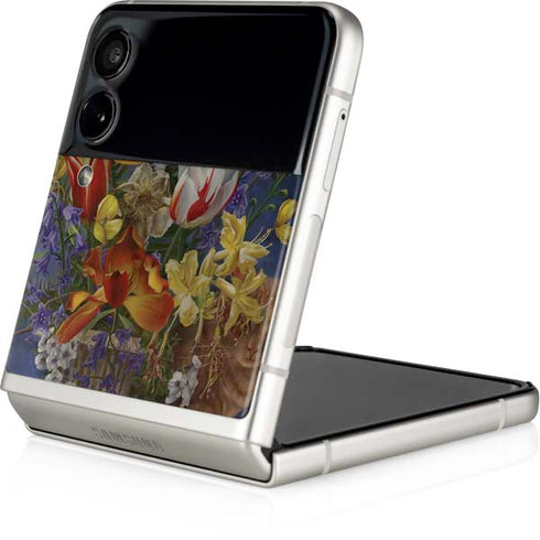Tabby Cat with Flowers by Nene Thomas Galaxy Z Flip4 5G Skin
