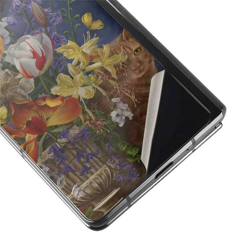 Tabby Cat with Flowers by Nene Thomas Galaxy Z Fold2 5G Skin