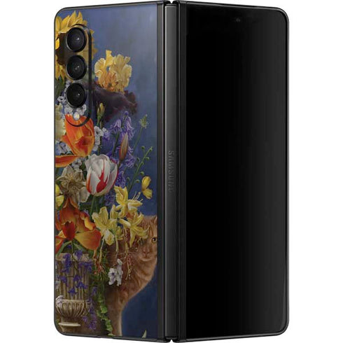 Tabby Cat with Flowers by Nene Thomas Galaxy Z Fold3 5G Skin