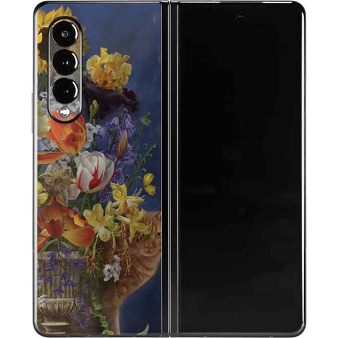 Tabby Cat with Flowers by Nene Thomas Galaxy Z Fold3 5G Skin