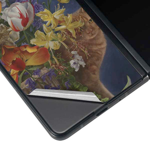 Tabby Cat with Flowers by Nene Thomas Galaxy Z Fold3 5G Skin
