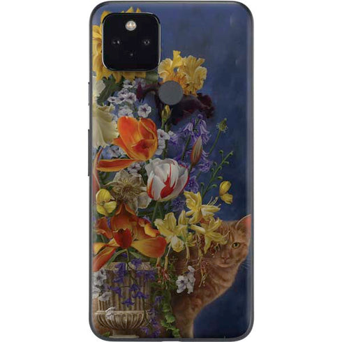 Tabby Cat with Flowers by Nene Thomas Google Pixel 5a Skin