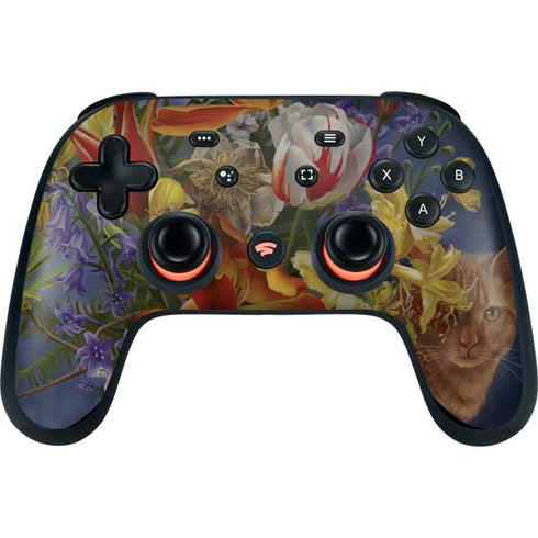 Tabby Cat with Flowers by Nene Thomas Google Stadia Controller Skin