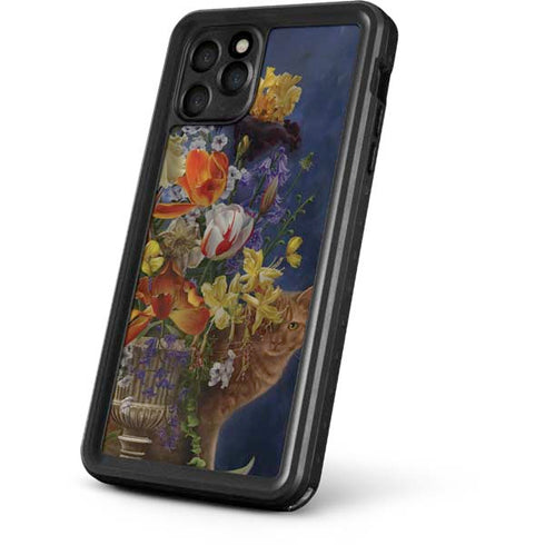 Tabby Cat with Flowers by Nene Thomas iPhone 11 Pro Max Waterproof Case