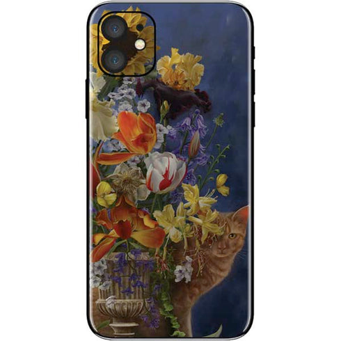 Tabby Cat with Flowers by Nene Thomas iPhone 11 Skin