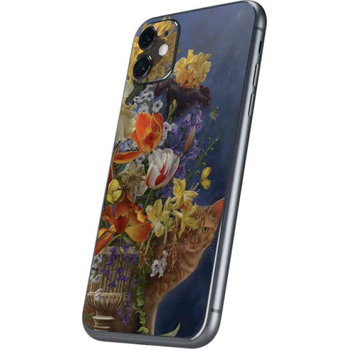 Tabby Cat with Flowers by Nene Thomas iPhone 11 Skin