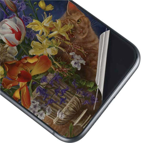 Tabby Cat with Flowers by Nene Thomas iPhone 11 Skin