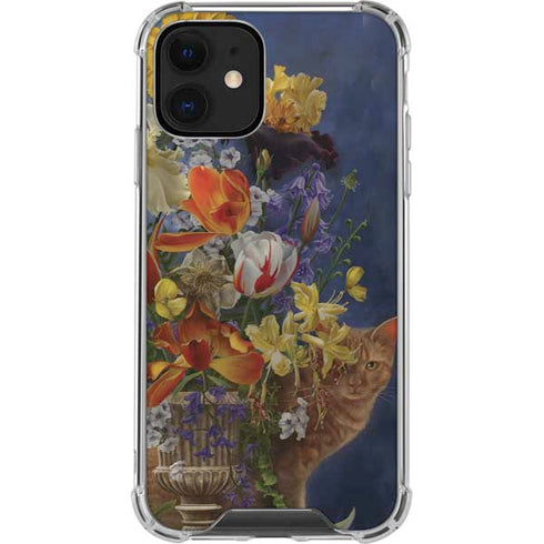 Tabby Cat with Flowers by Nene Thomas iPhone 12 Clear Case