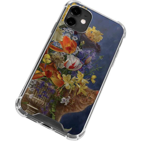 Tabby Cat with Flowers by Nene Thomas iPhone 12 Clear Case