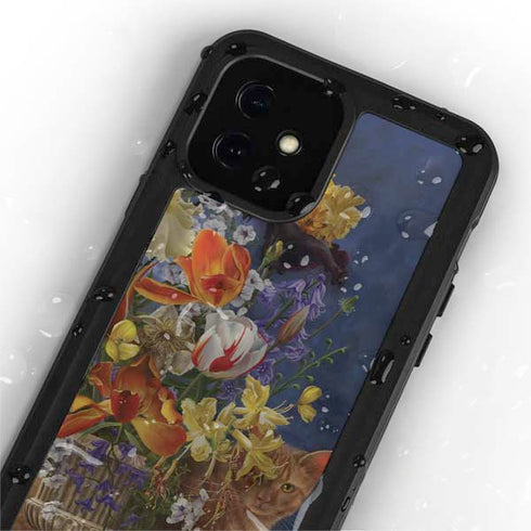 Tabby Cat with Flowers by Nene Thomas iPhone 12 Mini Waterproof Case