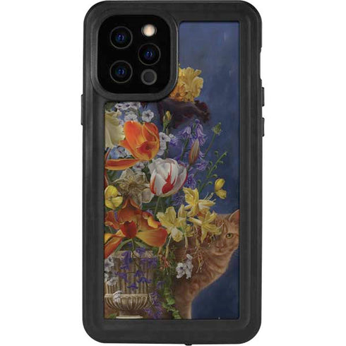 Tabby Cat with Flowers by Nene Thomas iPhone 12 Pro Waterproof Case