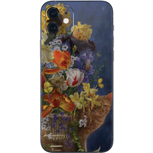Tabby Cat with Flowers by Nene Thomas iPhone 12 Skin