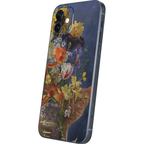Tabby Cat with Flowers by Nene Thomas iPhone 12 Skin