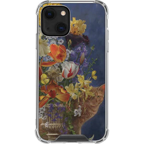 Tabby Cat with Flowers by Nene Thomas iPhone 13 Mini Clear Case
