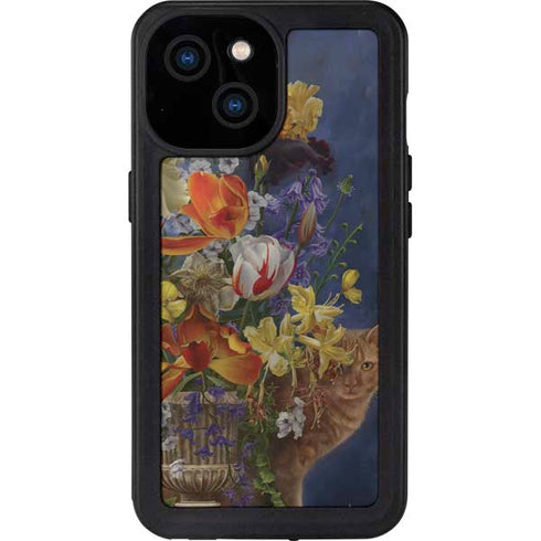 Tabby Cat with Flowers by Nene Thomas iPhone 13 Mini Waterproof Case