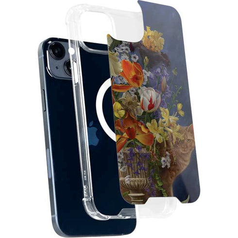 Tabby Cat with Flowers by Nene Thomas iPhone 15 Plus MagSafe Case