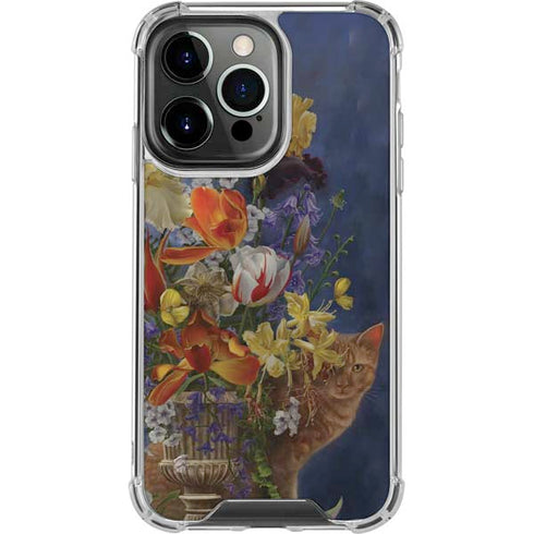 Tabby Cat with Flowers by Nene Thomas iPhone 14 Pro Clear Case