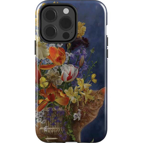 Tabby Cat with Flowers by Nene Thomas iPhone 15 Pro Impact Case