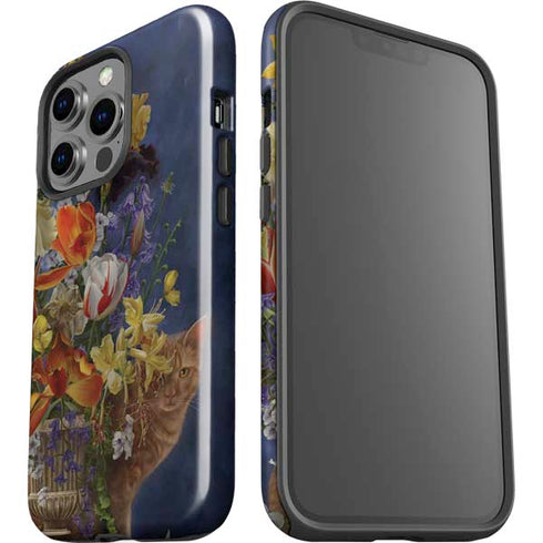 Tabby Cat with Flowers by Nene Thomas iPhone 15 Pro Impact Case