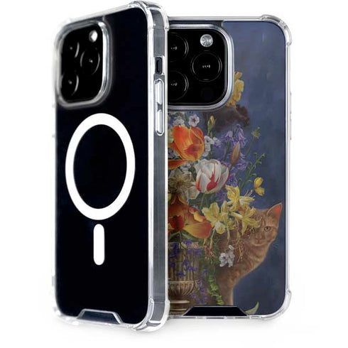 Tabby Cat with Flowers by Nene Thomas iPhone 15 Pro MagSafe Case
