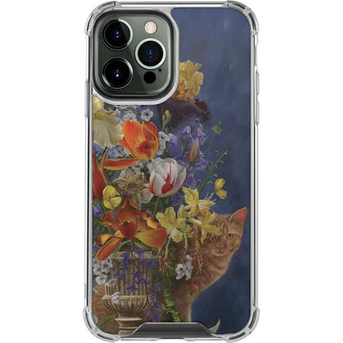 Tabby Cat with Flowers by Nene Thomas iPhone 15 Pro Max Clear Case