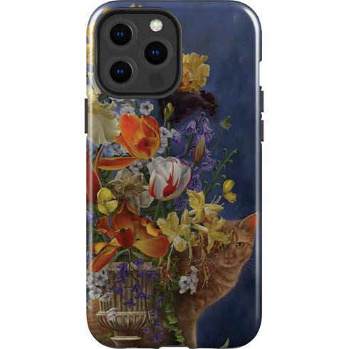 Tabby Cat with Flowers by Nene Thomas iPhone 15 Pro Max Impact Case