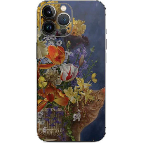 Tabby Cat with Flowers by Nene Thomas iPhone 14 Pro Max Skin