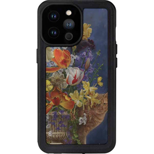 Tabby Cat with Flowers by Nene Thomas iPhone 14 Pro Max Waterproof Case