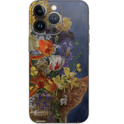 Tabby Cat with Flowers by Nene Thomas iPhone 14 Pro Skin