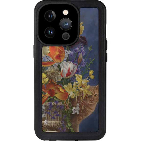 Tabby Cat with Flowers by Nene Thomas iPhone 14 Pro Waterproof Case