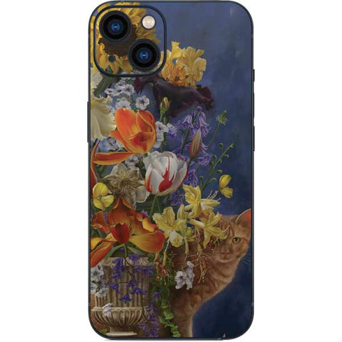Tabby Cat with Flowers by Nene Thomas iPhone 14 Skin