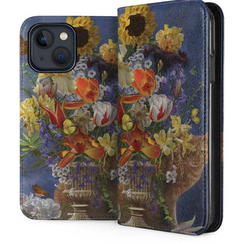 Tabby Cat with Flowers by Nene Thomas iPhone 15 Plus Folio Case