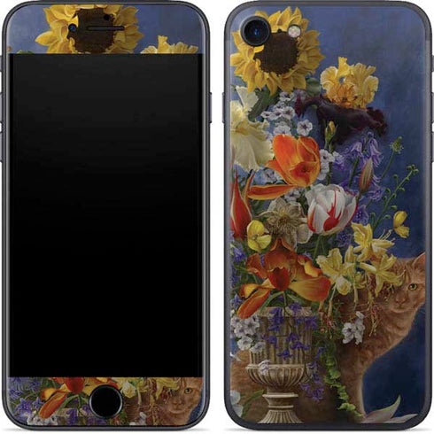 Tabby Cat with Flowers by Nene Thomas iPhone 7 Skin