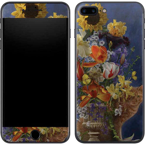 Tabby Cat with Flowers by Nene Thomas iPhone 8 Plus Skin