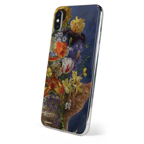 Tabby Cat with Flowers by Nene Thomas iPhone XS Max Skin