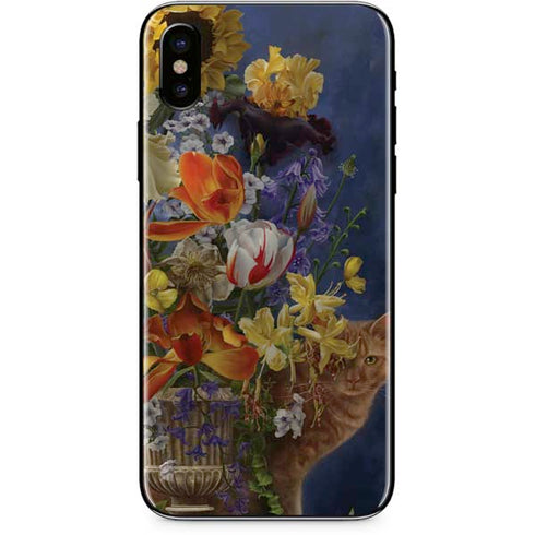 Tabby Cat with Flowers by Nene Thomas iPhone XS Skin