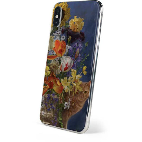 Tabby Cat with Flowers by Nene Thomas iPhone XS Skin