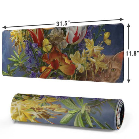 Tabby Cat with Flowers by Nene Thomas Gaming Mouse Pad