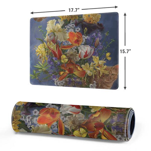 Tabby Cat with Flowers by Nene Thomas Gaming Mouse Pad