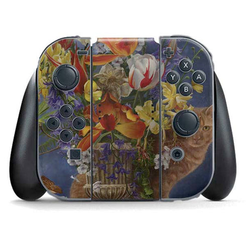 Tabby Cat with Flowers by Nene Thomas Nintendo Switch (2017-2021) Joy-Con Controller Skin