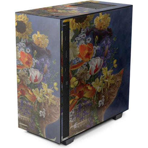 Tabby Cat with Flowers by Nene Thomas NZXT H510 Compact ATX Mid-Tower Case Skin
