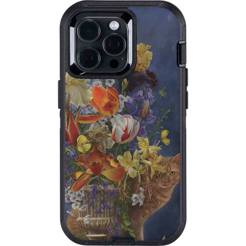 Tabby Cat with Flowers by Nene Thomas Otterbox Defender iPhone Skin