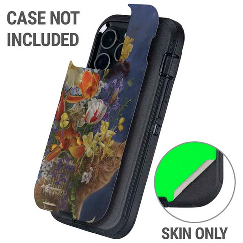 Tabby Cat with Flowers by Nene Thomas Otterbox Defender iPhone Skin