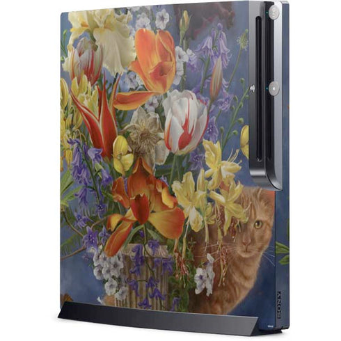 Tabby Cat with Flowers by Nene Thomas Playstation 3 & PS3 Slim Skin
