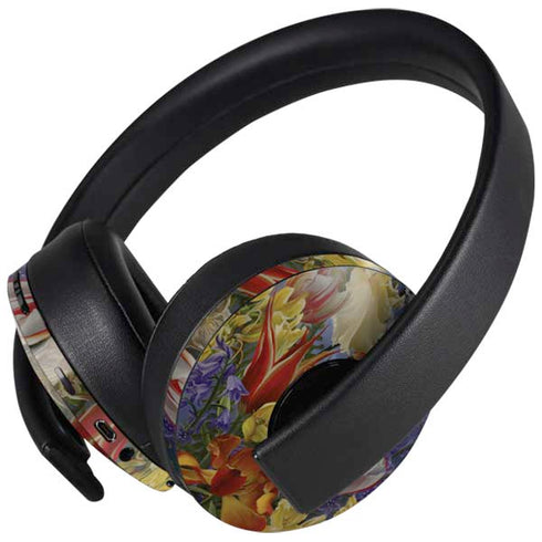 Tabby Cat with Flowers by Nene Thomas PlayStation 4 Gold Wireless Headset Skin