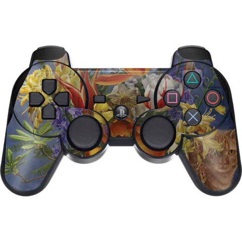 Tabby Cat with Flowers by Nene Thomas PS3 Dual Shock wireless controller Skin